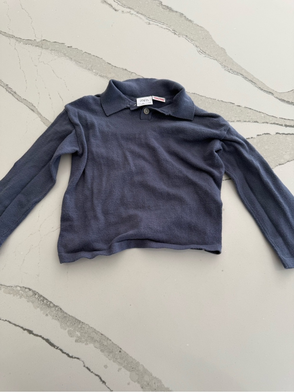 Zara Kids Navy Blue Long-Sleeve Polo Shirt